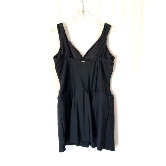 Rellecciga Womens Swimsuit XXL One Piece Black Vneck Skirt Stretch New - Picture 2 of 7